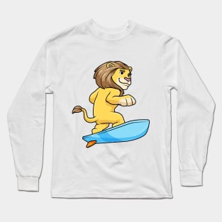 Lion as surfer on a surfboard Long Sleeve T-Shirt